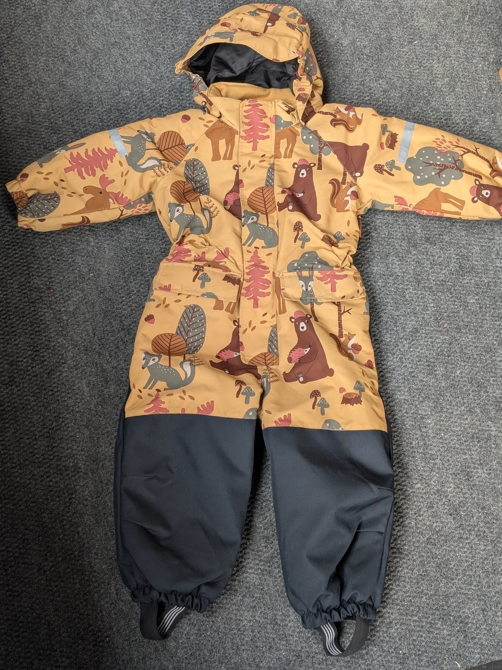 Fix Swedish Kids Mustard Forest Print Unisex Waterproof Snowsuit 2T
